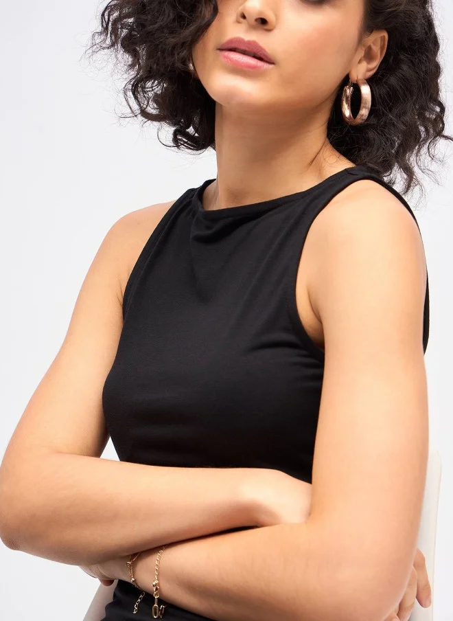 SASSAFRAS Black Bodycon Midi Dress for Women