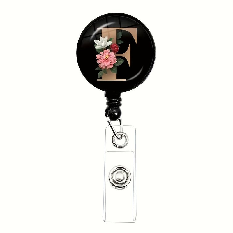 Retractable ID Badge Holder 1pc Letter G Black Round Glass Key Ring Nurse Doctor Reel Office - Image 3