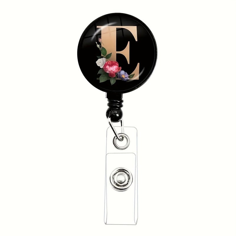 Retractable ID Badge Holder 1pc Letter G Black Round Glass Key Ring Nurse Doctor Reel Office - Image 5