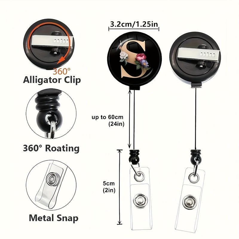 Retractable ID Badge Holder 1pc Letter G Black Round Glass Key Ring Nurse Doctor Reel Office - Image 2