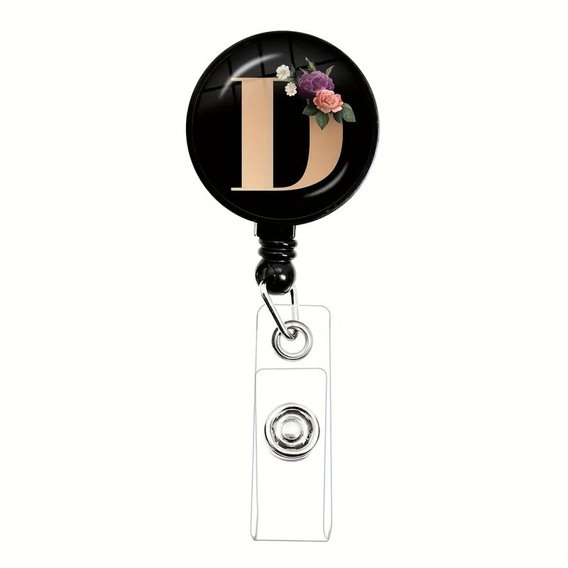Retractable ID Badge Holder 1pc Letter G Black Round Glass Key Ring Nurse Doctor Reel Office - Image 4