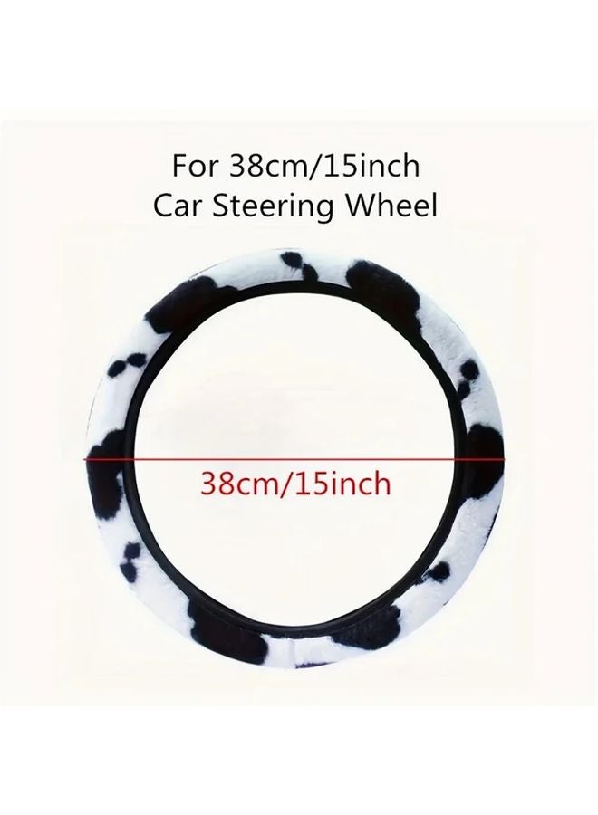 Cow Print Steering Wheel Cover Black White Faux Leather Car Interior Accessory - Image 4