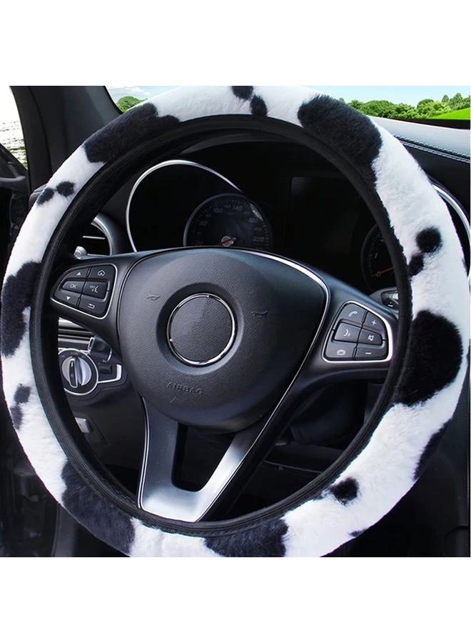 Cow Print Steering Wheel Cover Black White Faux Leather Car Interior Accessory - Image 2