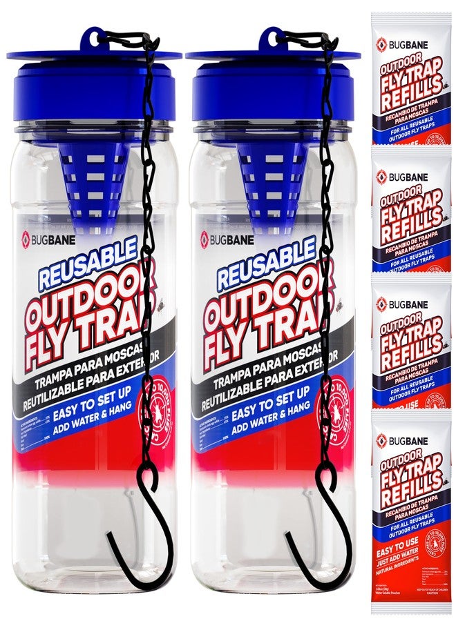 BugBane 2 Reusable Fly Traps Outdoor Fly Traps with 4 Natural Fly Magnet Bait Refill. Flies Trap Outdoor Reusable Fly Trap Jar Fly Trap Fly Catchers Outdoor Fly Bait Fly Bags Flytraps Stable Horse Fly Trap - Image 1
