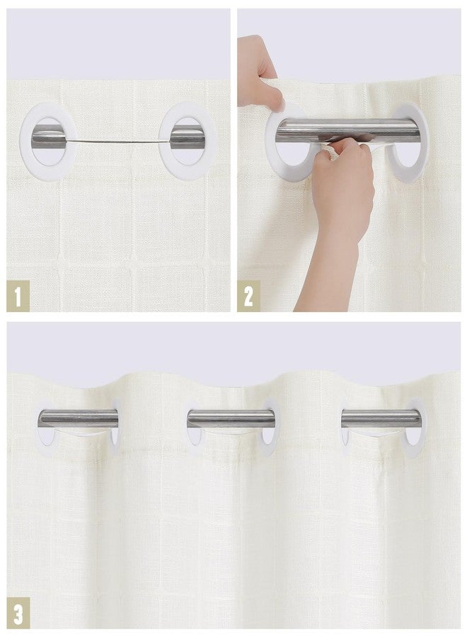 MitoVilla No Hooks Needed Boho Farmhouse Shower Curtain with Snap-in Liner, Cotton Linen Fabric Shower Curtains with Tassels for Rustic Neutral Bathroom Decor, Ivory, 72 x 74 - Image 4