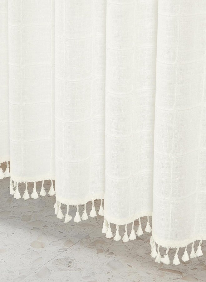 MitoVilla No Hooks Needed Boho Farmhouse Shower Curtain with Snap-in Liner, Cotton Linen Fabric Shower Curtains with Tassels for Rustic Neutral Bathroom Decor, Ivory, 72 x 74 - Image 5