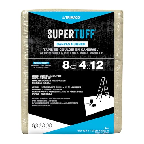 Trimaco 58907 SuperTuff 8 oz Premium Contractor Grade Heavyweight Canvas Drop Cloth, 4-feet x 12-feet - Image 1