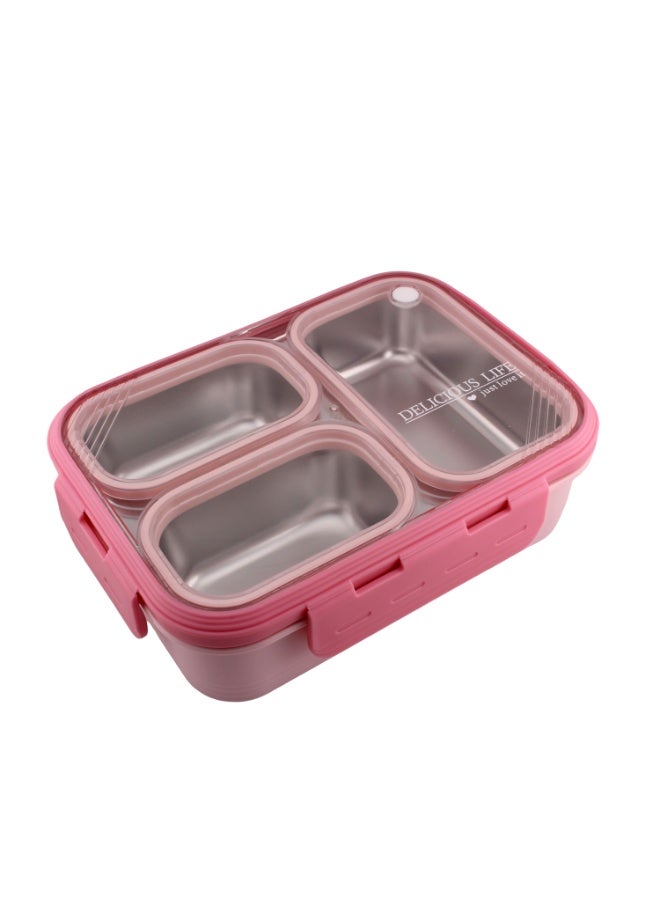 CRAVISTA Bento Lunch Boxes, Leak Proof Stainless Steel Lunch Box for Kids, BPA Free Bento Box for Kids and Adults | Tiffin Box for Office and School (Pink, 620 ML, 3 Compartment) - Image 1
