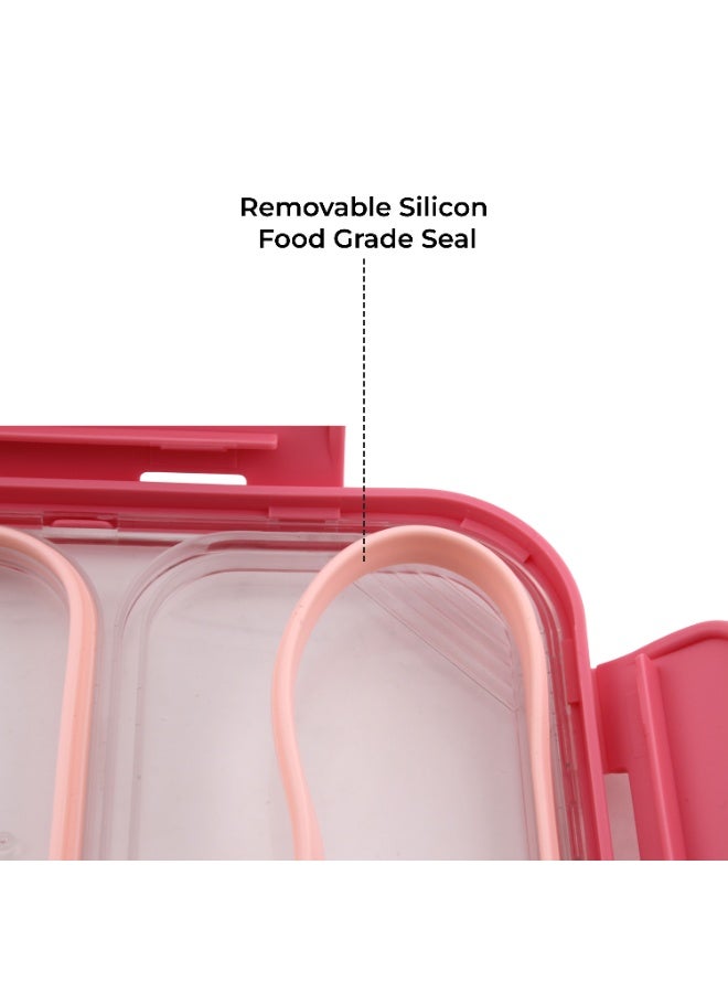 CRAVISTA Bento Lunch Boxes, Leak Proof Stainless Steel Lunch Box for Kids, BPA Free Bento Box for Kids and Adults | Tiffin Box for Office and School (Pink, 620 ML, 3 Compartment) - Image 4