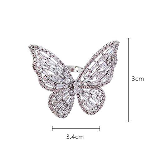 Chmier Aimimier Cubic Zirconia Butterfly Ring Sparkling Crystal Bow-Knot Knuckle Ring Wedding Jewelry for Women and Girls (Silver) - Image 5