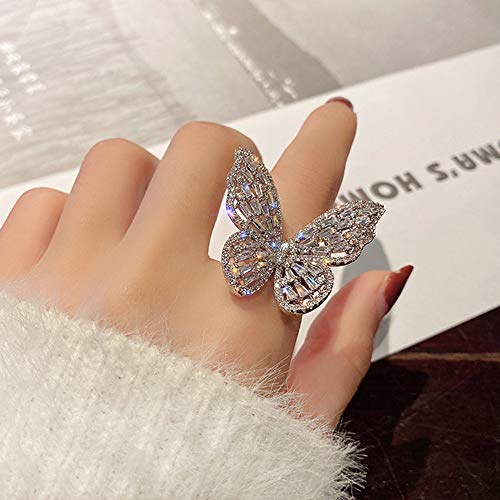 Chmier Aimimier Cubic Zirconia Butterfly Ring Sparkling Crystal Bow-Knot Knuckle Ring Wedding Jewelry for Women and Girls (Silver) - Image 2