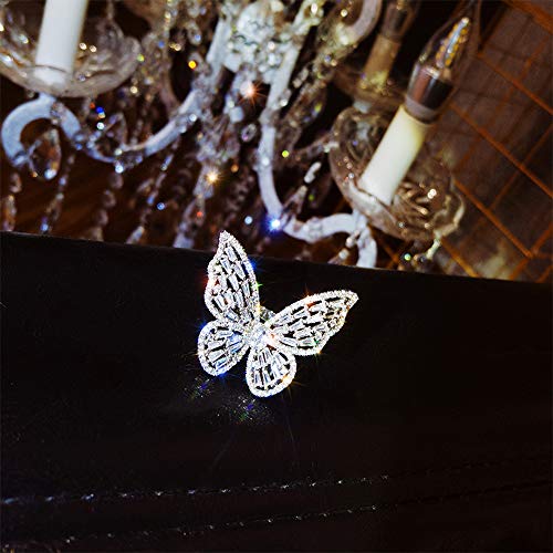 Chmier Aimimier Cubic Zirconia Butterfly Ring Sparkling Crystal Bow-Knot Knuckle Ring Wedding Jewelry for Women and Girls (Silver) - Image 4