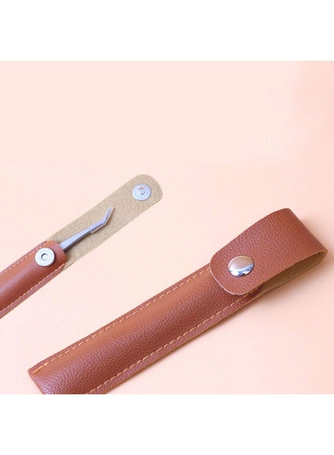 Teensery 4 Pcs Pu Leather Empty Tweezers Pouch Eyelash Extension Tweezer Holder Bag Brown - Image 3