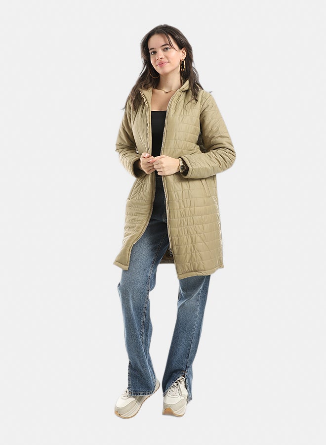 Andora Sided Pocket Plain Hooded Coat _ Beige - Image 4