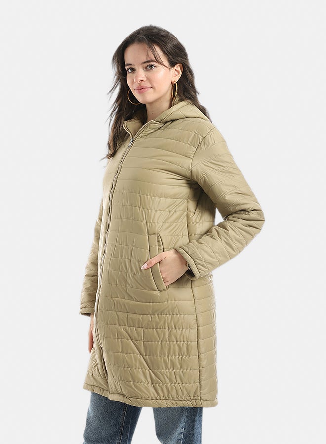 Andora Sided Pocket Plain Hooded Coat _ Beige - Image 2