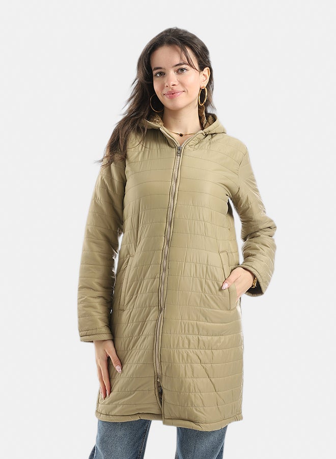 Andora Sided Pocket Plain Hooded Coat _ Beige - Image 1