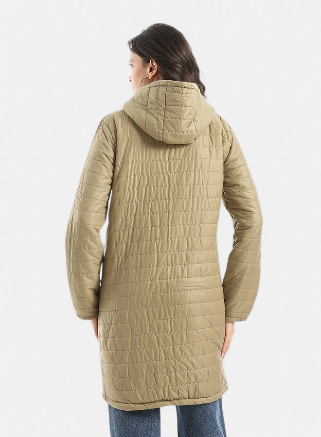 Andora Sided Pocket Plain Hooded Coat _ Beige - Image 3