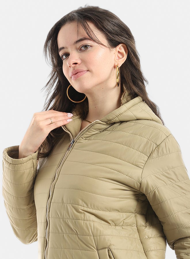 Andora Sided Pocket Plain Hooded Coat _ Beige - Image 5