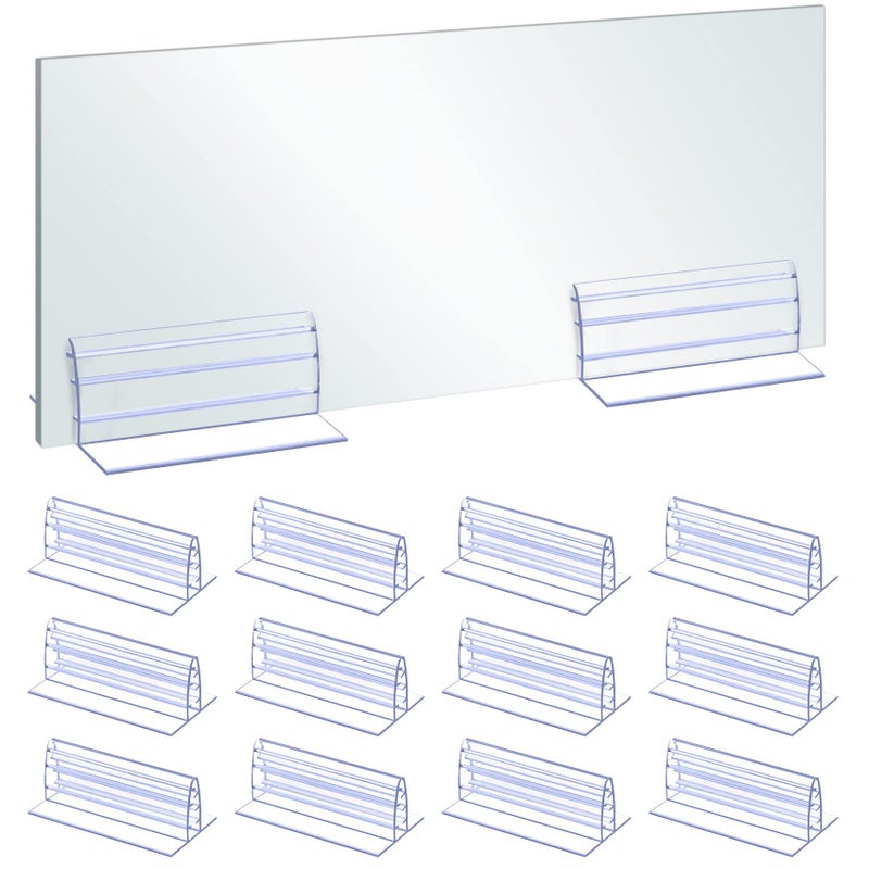 OIIKI 12PCS Self Adhesive Sneeze Guard Holder Acrylic Panels Holder to Fasten  Line Up Plexiglass Panels  Acrylic Sheets from 18 to 14 Thick