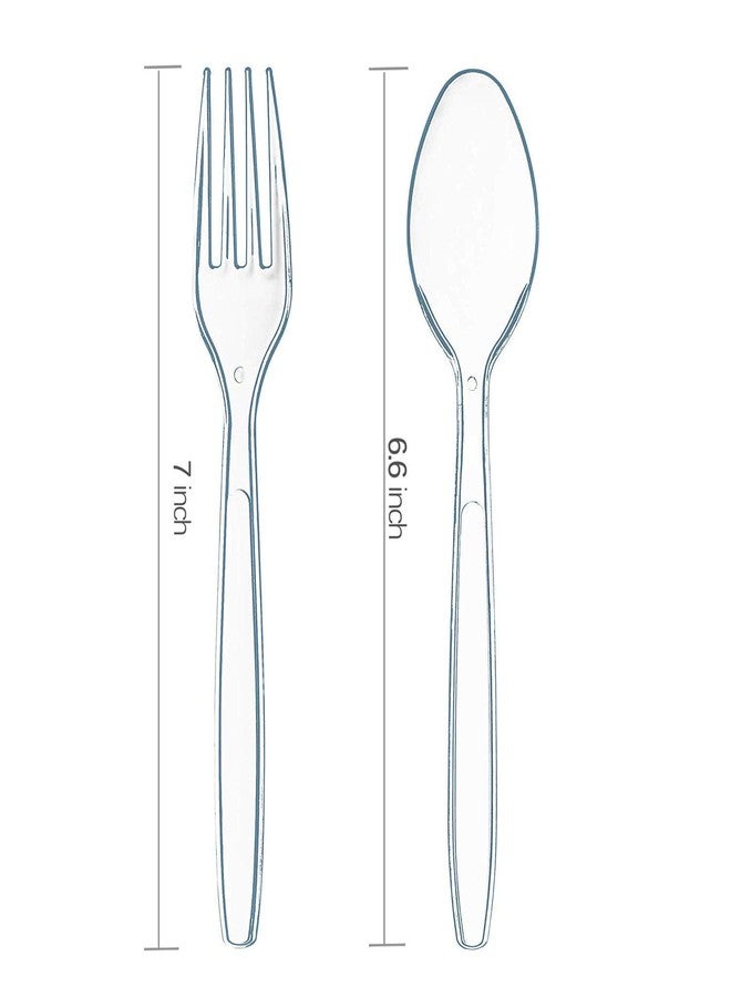 Supernal 400pcs Clear Plastic Silverware Heavy Duty Plastic Forks and Spoons Crystal Disposable Cutery Disposable Utensils Include 200 forks and 200 spoons - Image 2