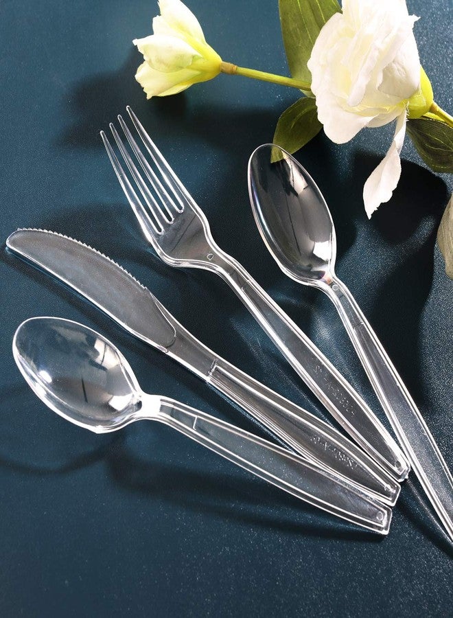Supernal 400pcs Clear Plastic Silverware Heavy Duty Plastic Forks and Spoons Crystal Disposable Cutery Disposable Utensils Include 200 forks and 200 spoons - Image 5