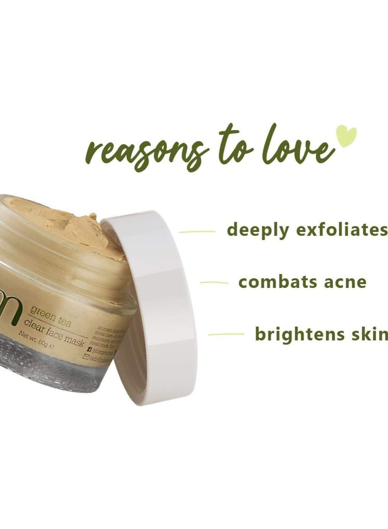 Plum Green Tea Clear Face Mask  Kaolin & Bentonite Clay Mask for Acne and Clogged Pores Oily Skin Brighter Glowing Skin Face Pack 60 g - Image 2