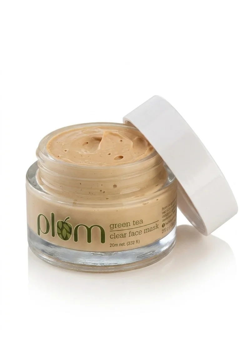Plum Green Tea Clear Face Mask  Kaolin & Bentonite Clay Mask for Acne and Clogged Pores Oily Skin Brighter Glowing Skin Face Pack 60 g