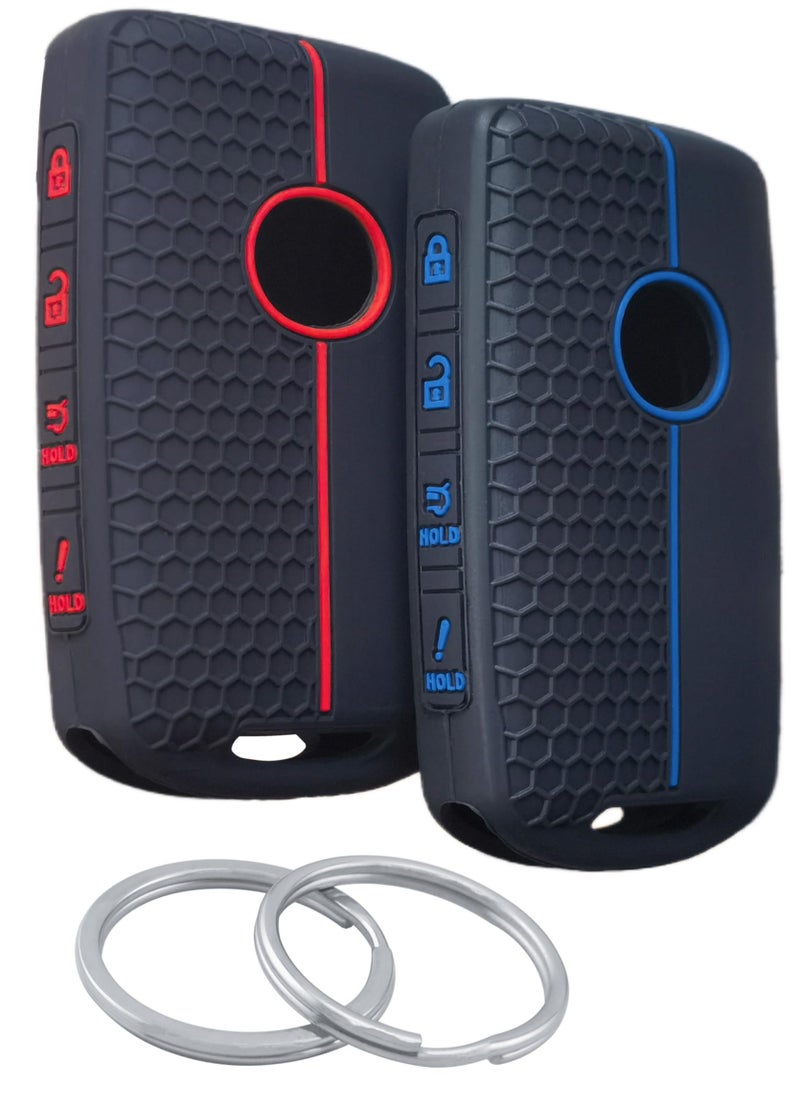 RUNZUIE 2Pcs 4 Buttons Silicone Smart Remote Key Fob for 2024 2023 2022 2021-2019 Mazda 3 6 CX-30 CX-5 CX-9 CX-50 C-90 Key Fob Cover (Black with Red/Blue) - Image 1