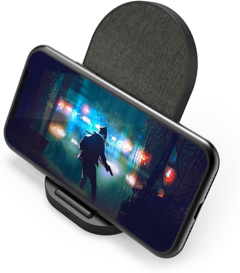 Hama QI-FC10S Fabric Wireless Charger Stand 10W Fast Charging, Dual Coil Qi Charging Dock with LED Indicator, USB-C, Anti-Slip Fabric Surface for iPhone & Android – Black - Image 4