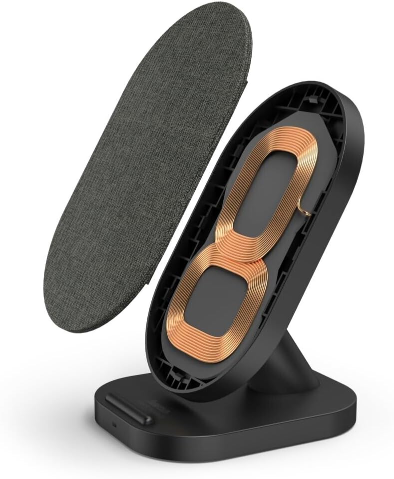 Hama QI-FC10S Fabric Wireless Charger Stand 10W Fast Charging, Dual Coil Qi Charging Dock with LED Indicator, USB-C, Anti-Slip Fabric Surface for iPhone & Android – Black - Image 5