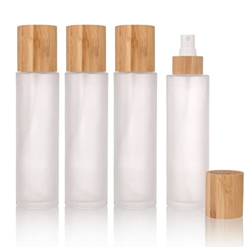 COSIDEA 4 pcs Empty5oz 150ml bamboo lid Frosted glass spray bottle with fine mist despenser head for liquid perfume toiletries containers toner bottles - Image 1