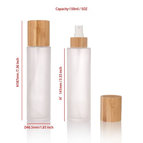 COSIDEA 4 pcs Empty5oz 150ml bamboo lid Frosted glass spray bottle with fine mist despenser head for liquid perfume toiletries containers toner bottles - Image 3
