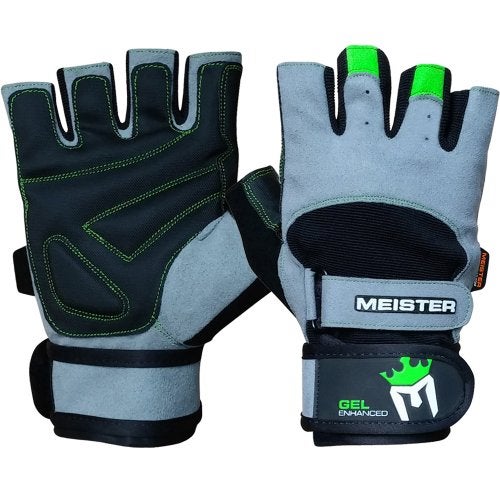 Meister Wrist Wrap Weight Lifting Gloves wGel Padding GrayNeon Green Small - Image 1
