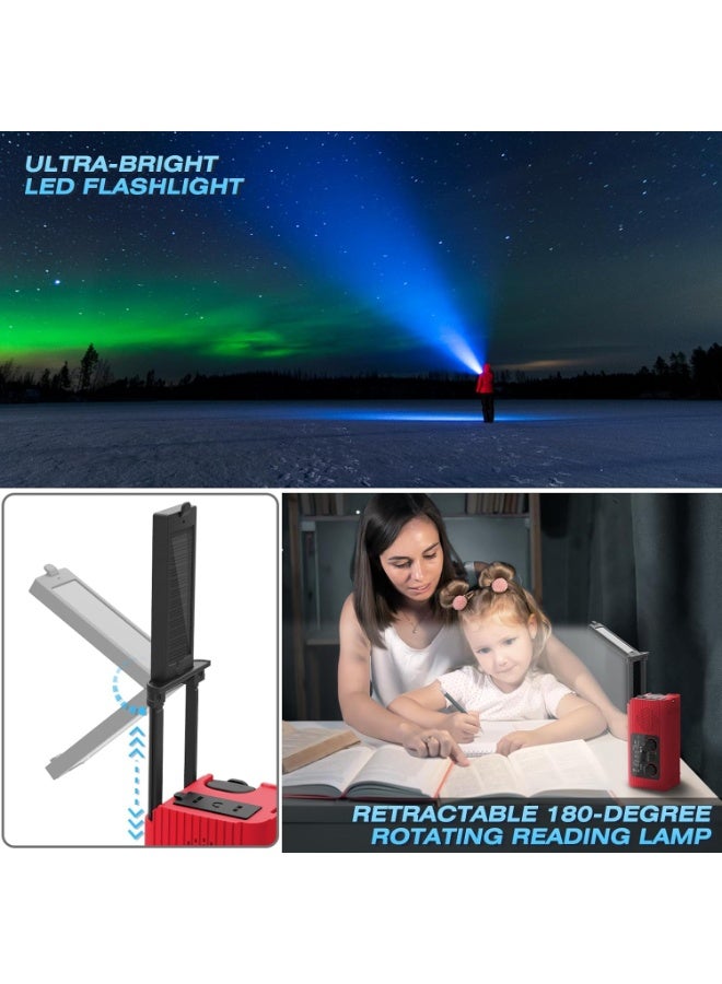 Emergency Radio, Hand Crank Radio Solar for Hurricane Supplies, AM/FM NOAA Portable Weather Radio 7400mWh with LED Flashlight, Power Bank, 180°Rotatable Reading Lamp for Emergency  - Image 4