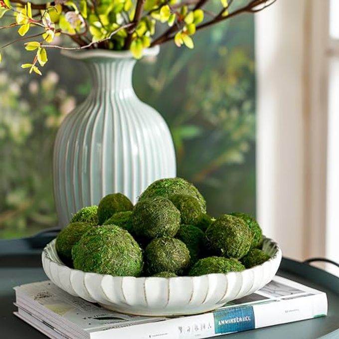 Biubee 18 Pack Decorative Faux Dried Moss Balls6pcs 3.1" Artificial Green Plant Mossy Globes+ 12pcs 2.2" Handmade Sphere Moss Gift for Home Dough Bowl Vase Chinoiserie Decors Party Wedding Display - Image 2