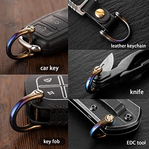 FEGVE Small Titanium Key Ring with Screw Shackle - Car Fob Keychain Heavy Duty Strong Mini Titanium D Rings-1/2 Inch/12mm(Color 2 Pack) - Image 4
