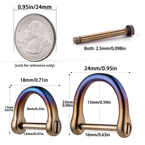 FEGVE Small Titanium Key Ring with Screw Shackle - Car Fob Keychain Heavy Duty Strong Mini Titanium D Rings-1/2 Inch/12mm(Color 2 Pack) - Image 3