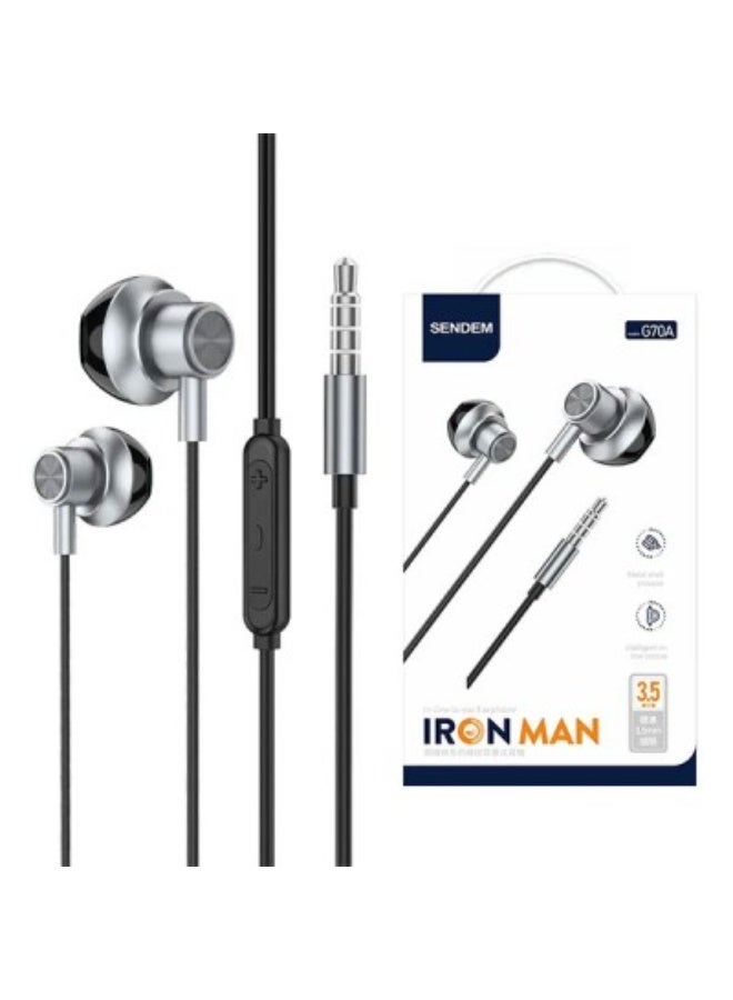 Sendem G70A Wired Half-In-Ear Earphones with 3.5mm Aux and Mic - Metal Gray - Image 2