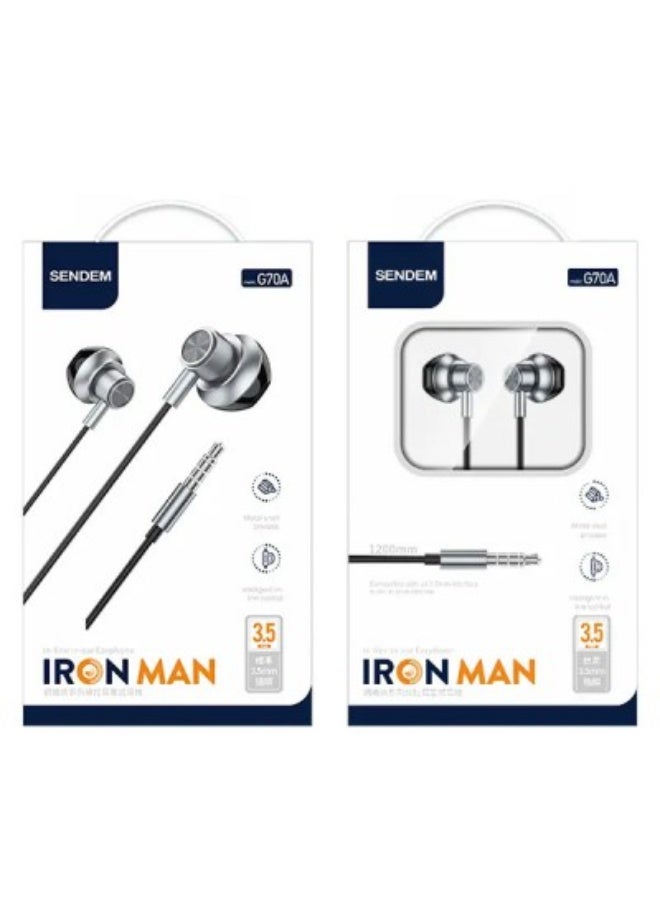 Sendem G70A Wired Half-In-Ear Earphones with 3.5mm Aux and Mic - Metal Gray - Image 3