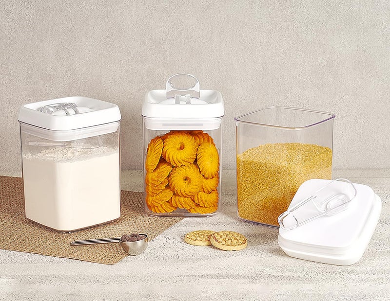 Felli Flip Tite Storage Container with Built-In Spoon & Airtight Lid 5â€ Large-M Ring Flip Top, Stackable Acrylic Canister for Sugar Flour Powder, Kitchen Pantry Organizer (1.8qt) - 2 spoons only - Image 2