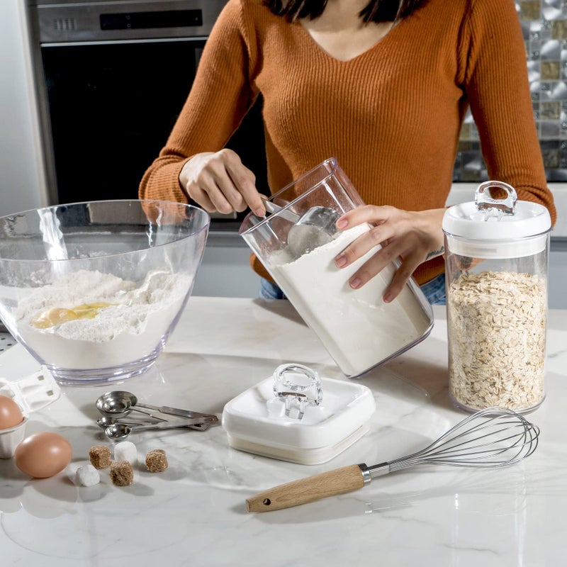 Felli Flip Tite Storage Container with Built-In Spoon & Airtight Lid 5â€ Large-M Ring Flip Top, Stackable Acrylic Canister for Sugar Flour Powder, Kitchen Pantry Organizer (1.8qt) - 2 spoons only - Image 3