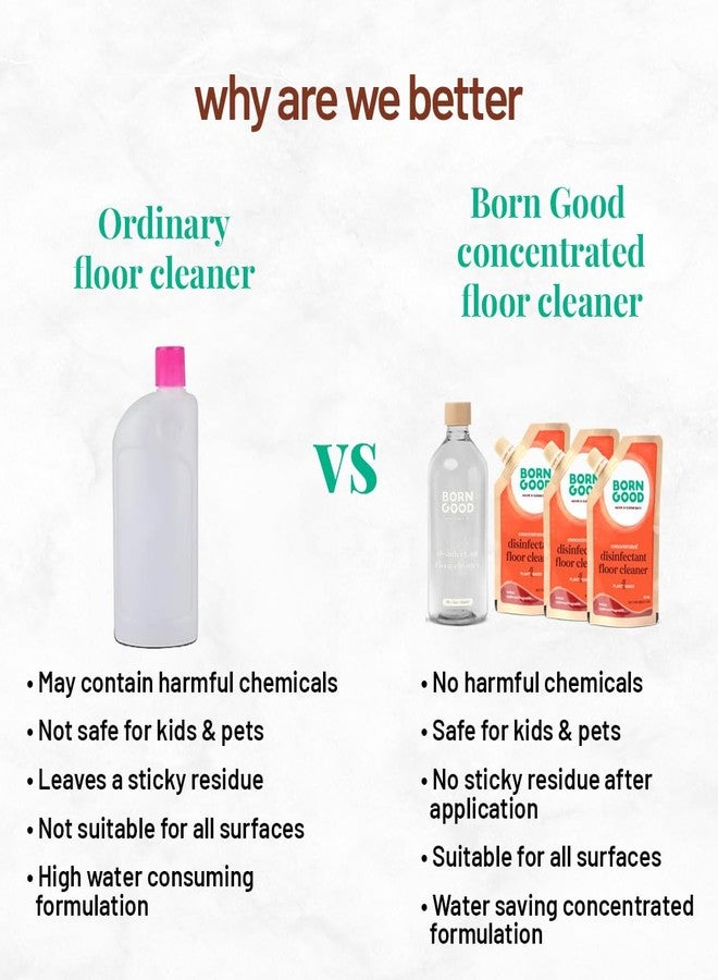 Born Good Disinfectant Floor Cleaner Concentrate 1.5L Bottle Pack | 1 Pouch 50ml = 500ml Floor cleaner | Kid & Pet Safe | Safe for All Floors | No Toxic Chemicals | Hypoallergenic Fragrance - Image 2