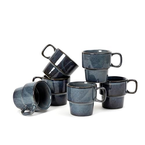 Beyond Homes Porcelain Tea Cups, 220 ml, Set of 6, Metallic Blue | Glossy Finish | Stackable Ceramic Tea Cup Set | Tea/Coffee Mugs for Daily Use & Gifting | Microwave & Dishwasher Safe (6, Blue) - Image 2