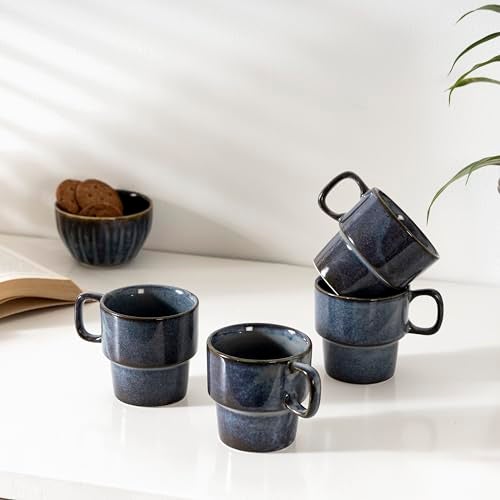 Beyond Homes Porcelain Tea Cups, 220 ml, Set of 6, Metallic Blue | Glossy Finish | Stackable Ceramic Tea Cup Set | Tea/Coffee Mugs for Daily Use & Gifting | Microwave & Dishwasher Safe (6, Blue) - Image 5