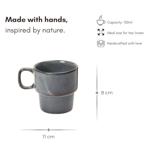Beyond Homes Porcelain Tea Cups, 220 ml, Set of 6, Metallic Blue | Glossy Finish | Stackable Ceramic Tea Cup Set | Tea/Coffee Mugs for Daily Use & Gifting | Microwave & Dishwasher Safe (6, Blue) - Image 3