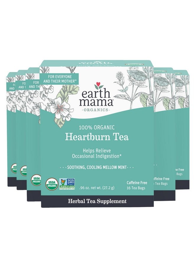 Earth Mama Earth Mama Organic Heartburn Tea | Pregnancy-Safe Soothing Herbal Blend with Marshmallow Root, Lemon Balm & Chamomile, 16 Teabags Per Box (6-Pack)  - Image 1