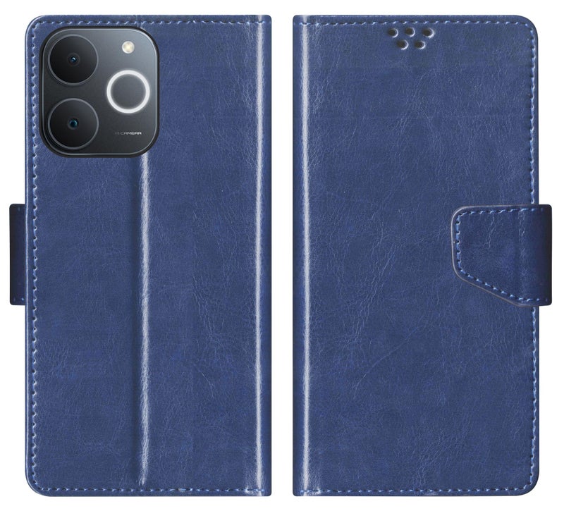 SBMS Flip Cover for Realme C71 / Realme Narzo 80 Lite 4G Back Cover Case with Magnatic Closure | Genuine Leather Finish | Inbuilt Stand | Card & Money Pocket | Wallet Style Flip Back Case Cover (Blue) - Image 1