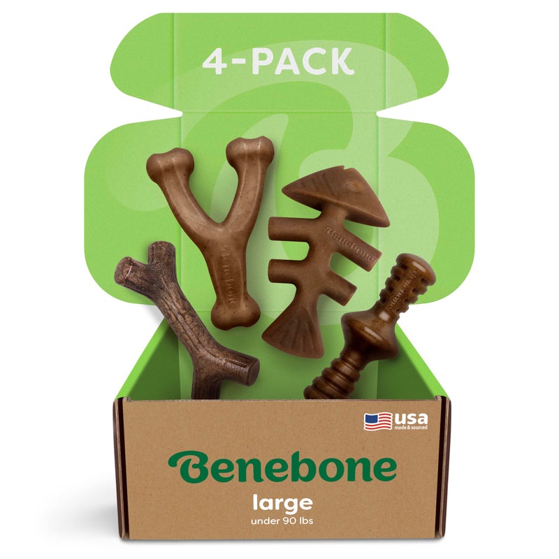 Benebone Large 4-Pack Dog Chew Toys for Aggressive Chewers, Made in USA, 90lbs and Under - Image 1