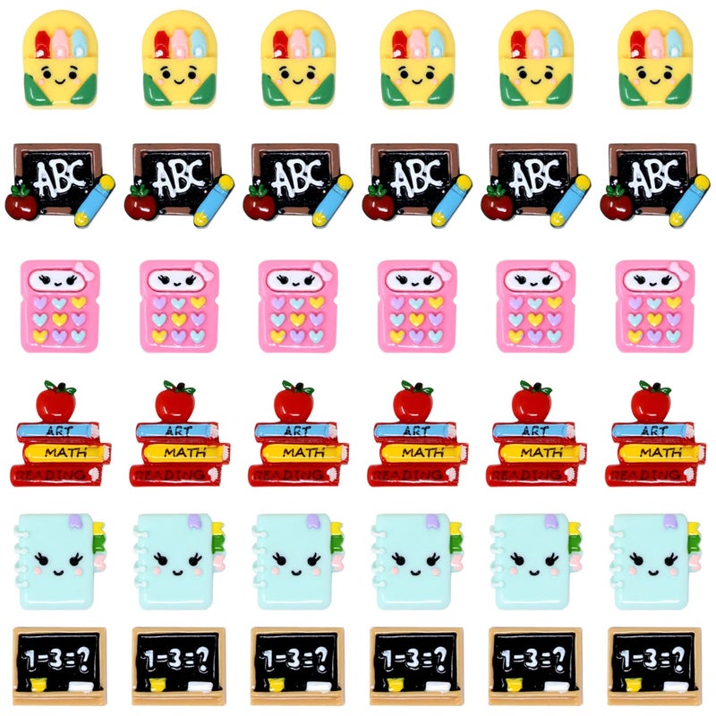 Honbay 36PCS Back to School Flatback Resin Charms School Supplies Slime Charms Stationery Resin Embellishments Cute Cartoon School Stationery Theme Resin Cabochons Decorations - 6 Styles - Image 1