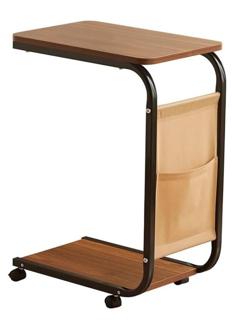 Cool Baby COOLBABY C-Shaped End Table with Wheels, Movable Side Table with Storage Pocket, 2-Tier Narrow Sofa Table with Metal Frame, Small Coffee Table for Living Room, Bedroom, and Office (45x30x65cm, Brown)  - Image 1
